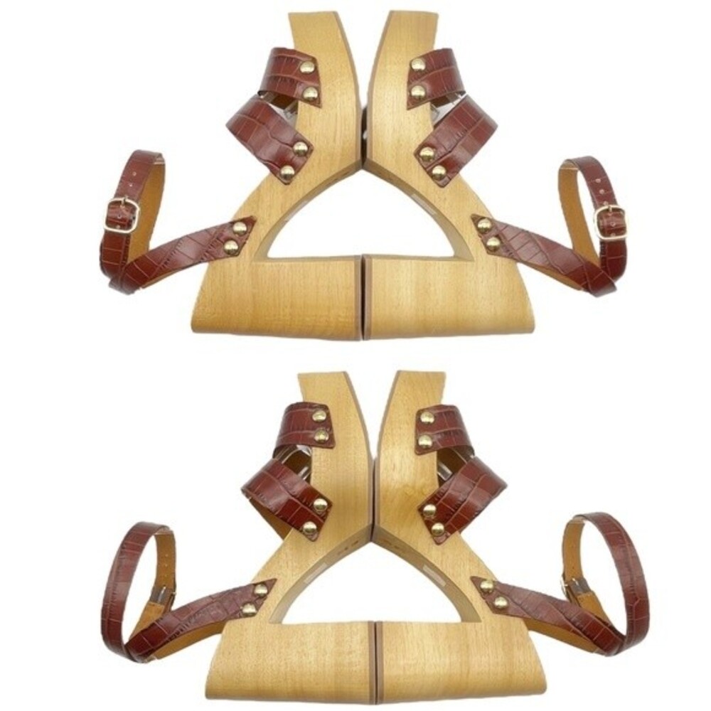 NWT Free People Mallory Brown Leather Clog Platform Ankle Wrap Sandal Size 8 NEW - Picture 8 of 16
